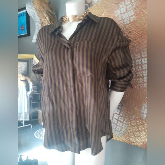 Zara Nwt Striped Satin Button Down Shirt - Picture 12 of 15